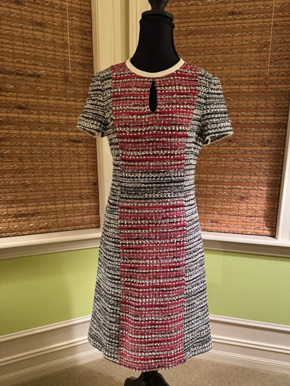 St. John Tweed Midi Dress in Red, Black & White